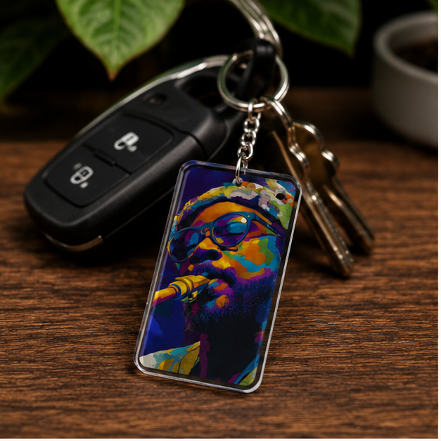 Jazz Saxophonist Pop Art Keychain Charm Handcrafted Acrylic Portrait Accessory For Keys