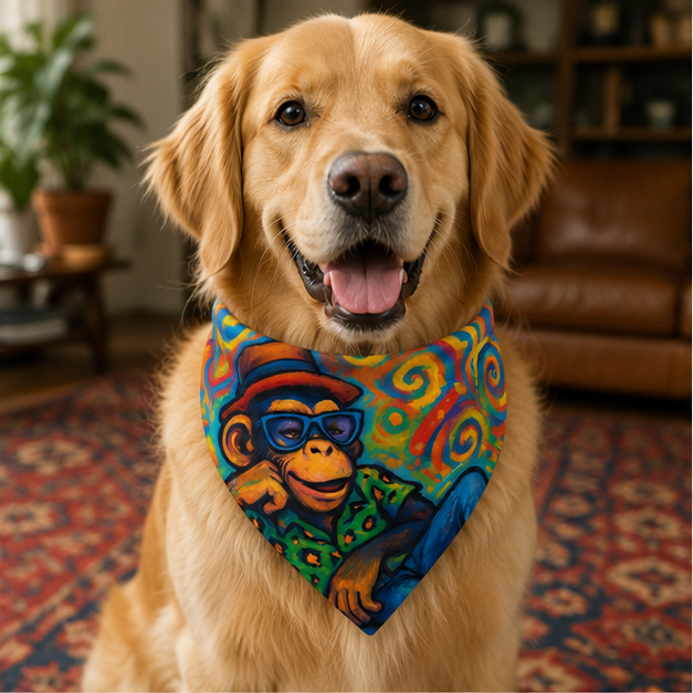 Psychedelic Monkey Bandana Collar For Dogs And Cats Colorful Boho Pet Accessory Lightweight Quick Dry Polyester