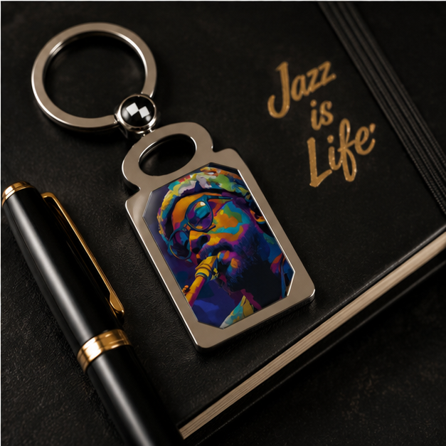 Rectangle Photo Keyring Colorful Saxophone Musician Photo Keychain With Glossy Color Print And Durable Zinc Alloy Frame