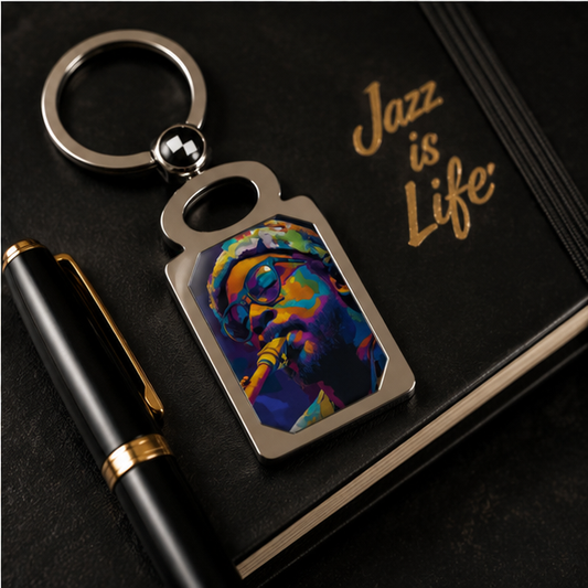 Rectangle Photo Keyring Colorful Saxophone Musician Photo Keychain With Glossy Color Print And Durable Zinc Alloy Frame