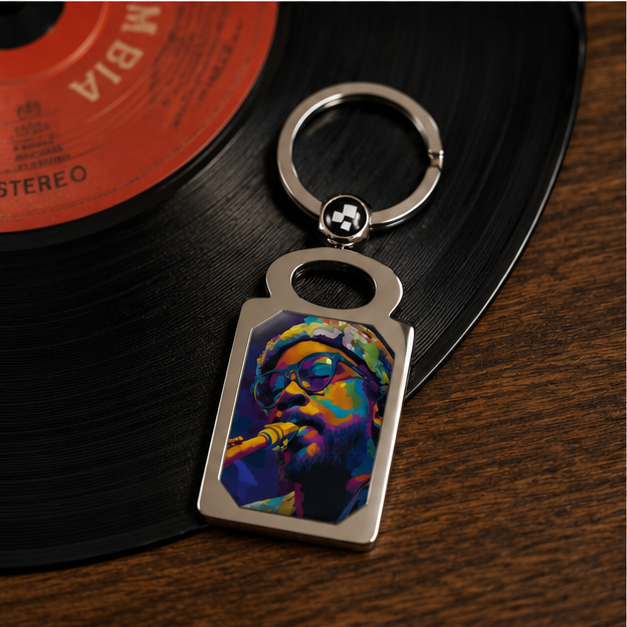 Rectangle Photo Keyring Colorful Saxophone Musician Photo Keychain With Glossy Color Print And Durable Zinc Alloy Frame