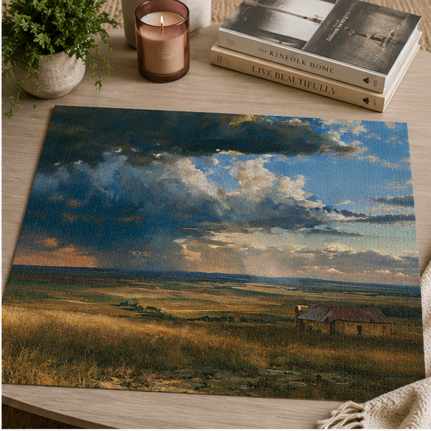 Scenic Prairie Landscape Puzzle Cloudscape Jigsaw 110 To 1014 Pieces For Quiet Moody Sky And Warm Grasses