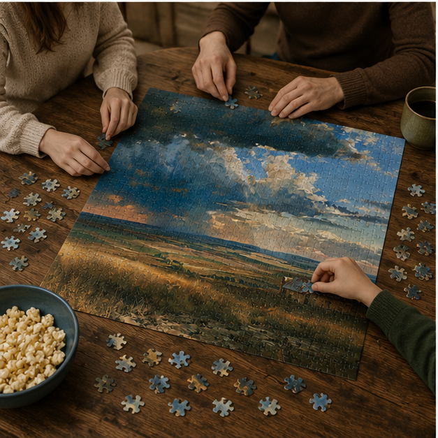 Scenic Prairie Landscape Puzzle Cloudscape Jigsaw 110 To 1014 Pieces For Quiet Moody Sky And Warm Grasses