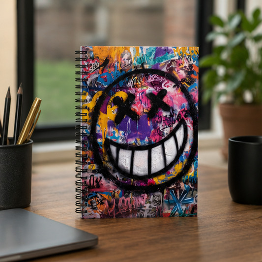 Graffiti Smiley Spiral Notebook Urban Street Art Ruled Journal Featuring Bold Spray Painted Cover And Vibrant Colors