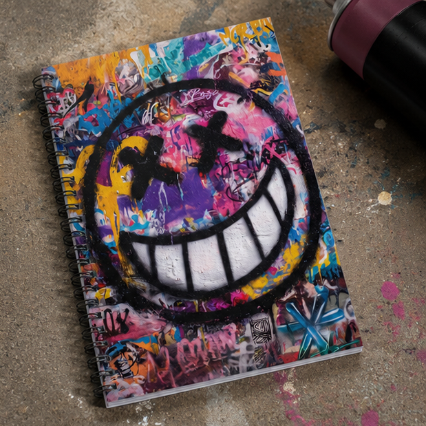 Graffiti Smiley Spiral Notebook Urban Street Art Ruled Journal Featuring Bold Spray Painted Cover And Vibrant Colors
