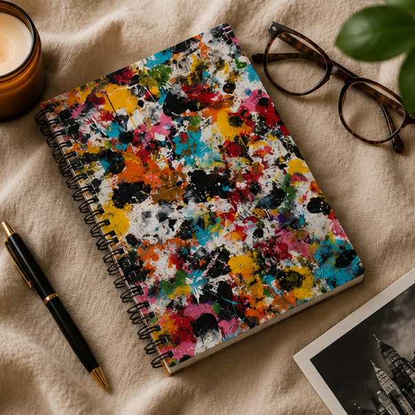 Color Splash Spiral Notebook With Abstract Paint Splat Design Ruled Lined Journal For Creative Sketches And Notes