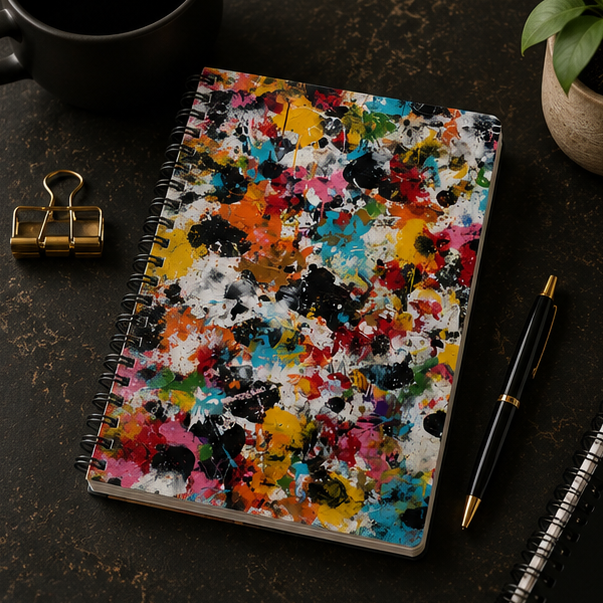 Color Splash Spiral Notebook With Abstract Paint Splat Design Ruled Lined Journal For Creative Sketches And Notes