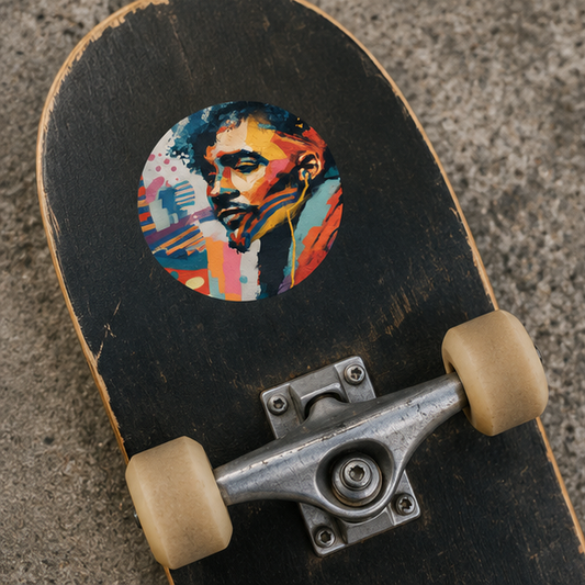 Round Vinyl Sticker Colorful Urban Portrait Art Outdoor Durable Water Resistant Matte Finish Vivid Eco Solvent Inks