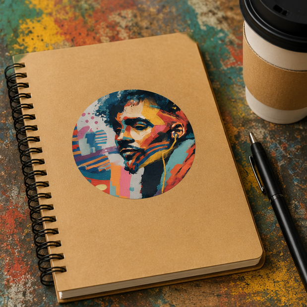 Round Vinyl Sticker Colorful Urban Portrait Art Outdoor Durable Water Resistant Matte Finish Vivid Eco Solvent Inks