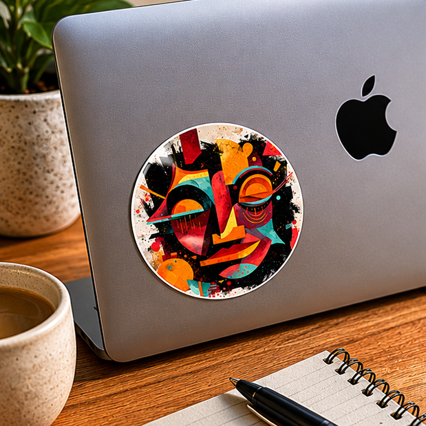 Abstract Face Round Sticker Colorful Urban Art Indoor Outdoor Vinyl Decal Laminated Finish