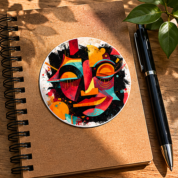 Abstract Face Round Sticker Colorful Urban Art Indoor Outdoor Vinyl Decal Laminated Finish