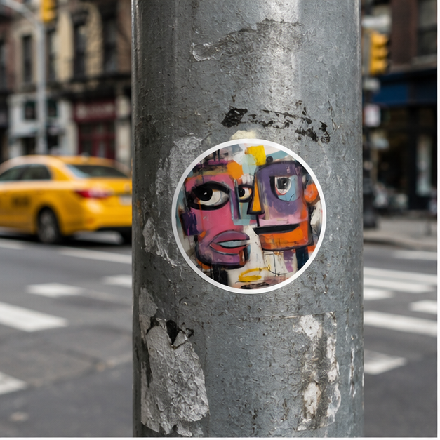 Abstract Faces Round Vinyl Sticker Colorful Modern Art Decal For Indoor Outdoor Use On Water Bottles Laptops Journals