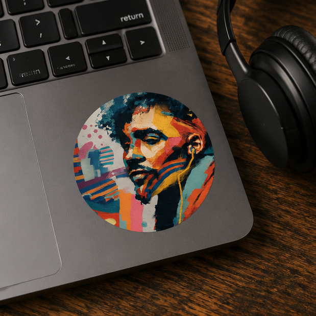 Round Vinyl Sticker Colorful Urban Portrait Art Outdoor Durable Water Resistant Matte Finish Vivid Eco Solvent Inks