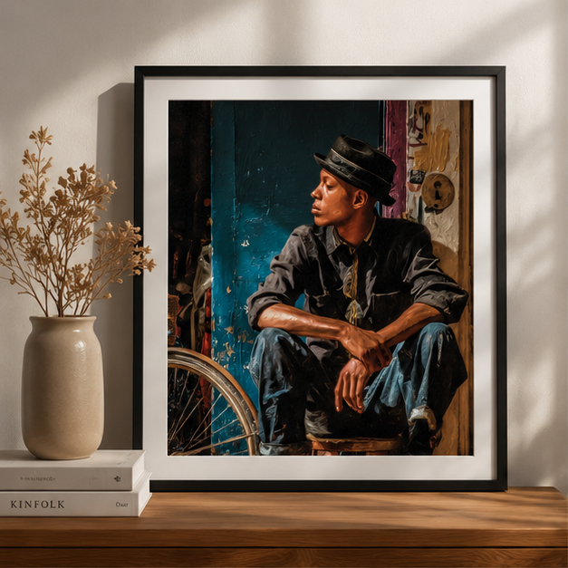 Street Portrait Matte Poster Urban Man With Fedora Vertical Wall Art Giclee Print