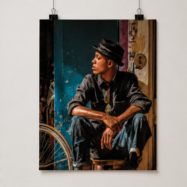 Street Portrait Matte Poster Urban Man With Fedora Vertical Wall Art Giclee Print