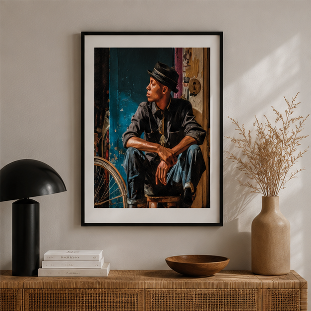 Street Portrait Matte Poster Urban Man With Fedora Vertical Wall Art Giclee Print