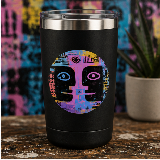 Abstract Tribal Faces Round Vinyl Sticker Colorful Urban Art Decal For Laptops Water Bottles Journals Skateboards