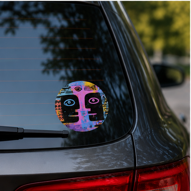 Abstract Tribal Faces Round Vinyl Sticker Colorful Urban Art Decal For Laptops Water Bottles Journals Skateboards