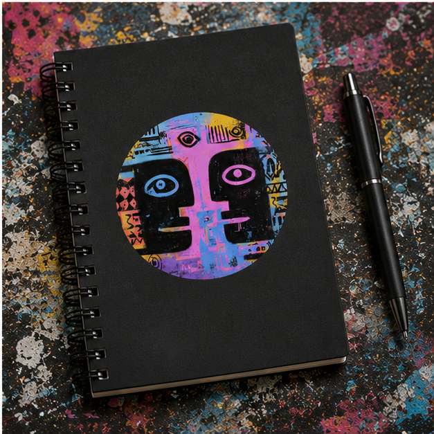 Abstract Tribal Faces Round Vinyl Sticker Colorful Urban Art Decal For Laptops Water Bottles Journals Skateboards