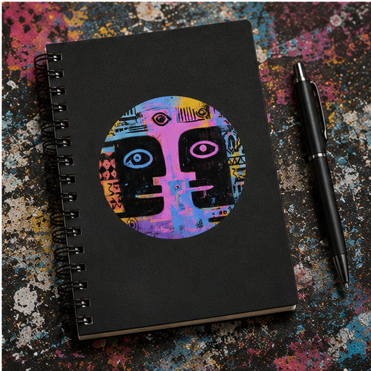 Abstract Tribal Faces Round Vinyl Sticker Colorful Urban Art Decal For Laptops Water Bottles Journals Skateboards