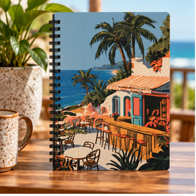 Tropical Beach Café Spiral Notebook – Ruled Journal for Travel Notes & Everyday Writing