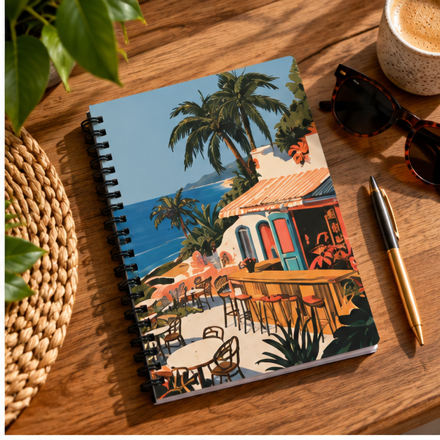 Tropical Beach Café Spiral Notebook – Ruled Journal for Travel Notes & Everyday Writing