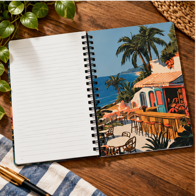 Tropical Beach Café Spiral Notebook – Ruled Journal for Travel Notes & Everyday Writing