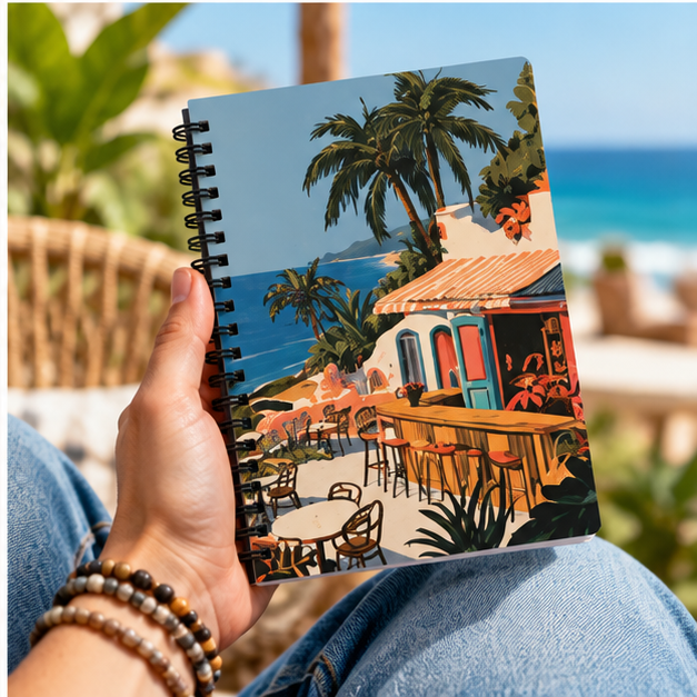 Tropical Beach Café Spiral Notebook – Ruled Journal for Travel Notes & Everyday Writing