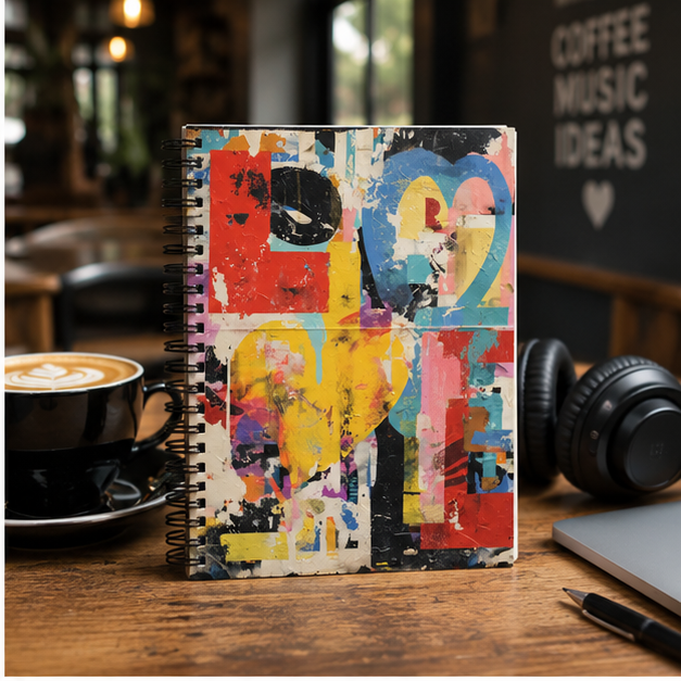 Urban Pop Art Spiral Notebook Colorful Love Heart Cover Ruled Journal for Notes and School
