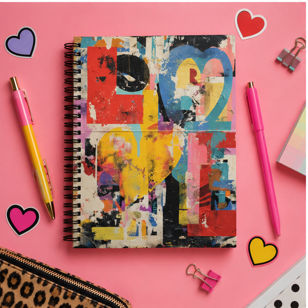 Urban Pop Art Spiral Notebook Colorful Love Heart Cover Ruled Journal for Notes and School
