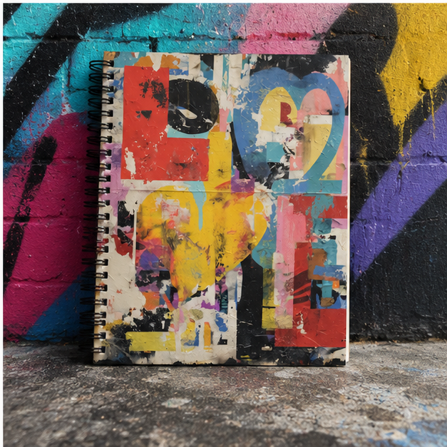 Urban Pop Art Spiral Notebook Colorful Love Heart Cover Ruled Journal for Notes and School