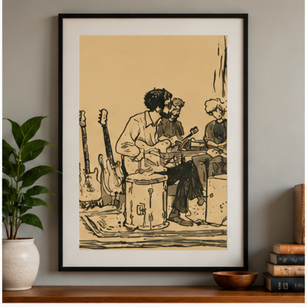 Vintage Acoustic Band Poster, Retro Music Wall Art, Guitar Player Print, Indie Folk Decor, Musician Gift, Jam Session Art, Music Room Decor