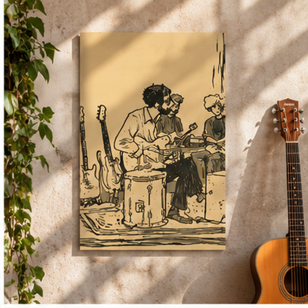 Vintage Acoustic Band Poster, Retro Music Wall Art, Guitar Player Print, Indie Folk Decor, Musician Gift, Jam Session Art, Music Room Decor