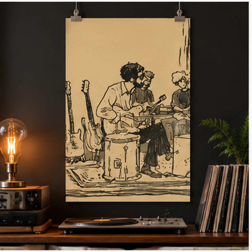 Vintage Acoustic Band Poster, Retro Music Wall Art, Guitar Player Print, Indie Folk Decor, Musician Gift, Jam Session Art, Music Room Decor