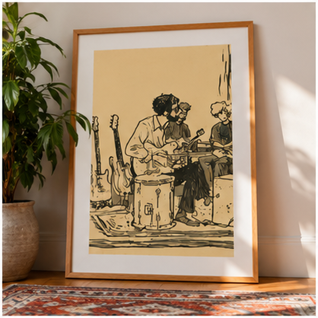 Vintage Acoustic Band Poster, Retro Music Wall Art, Guitar Player Print, Indie Folk Decor, Musician Gift, Jam Session Art, Music Room Decor