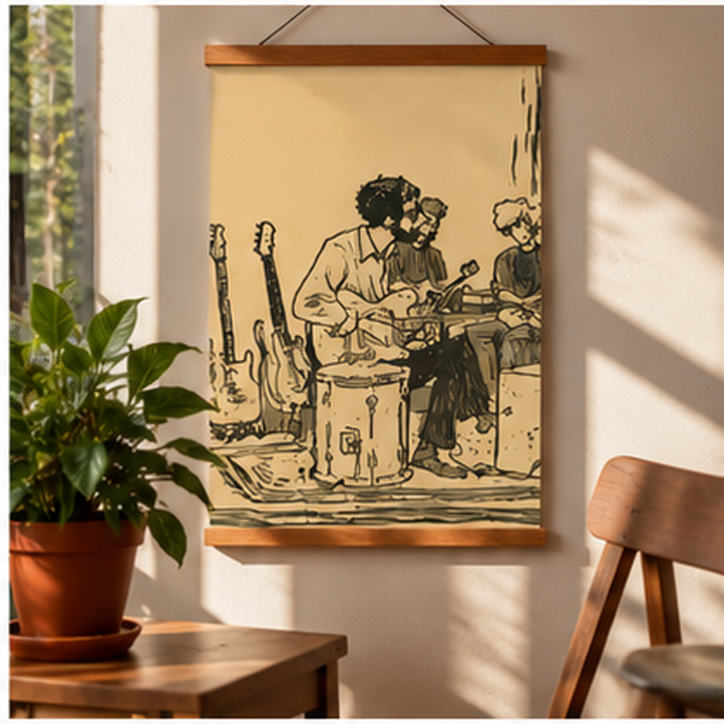 Vintage Acoustic Band Poster, Retro Music Wall Art, Guitar Player Print, Indie Folk Decor, Musician Gift, Jam Session Art, Music Room Decor