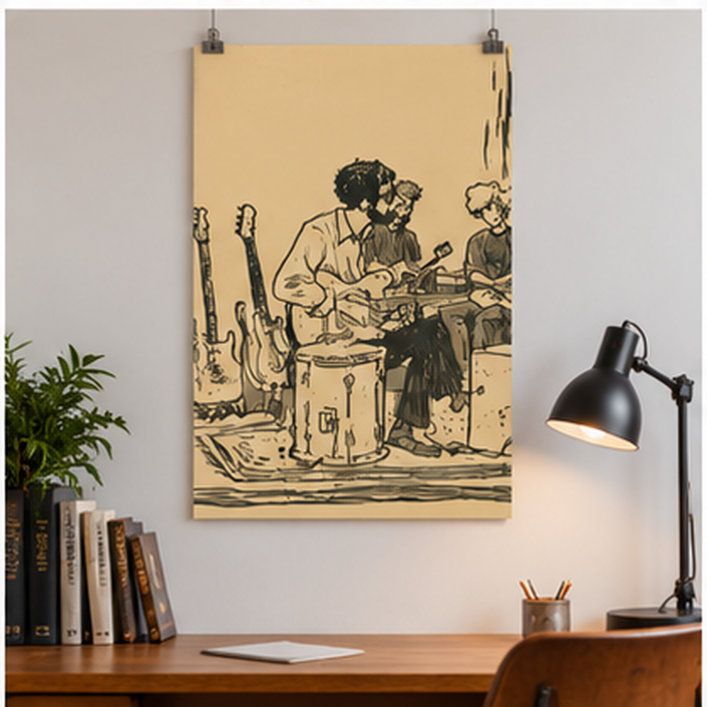 Vintage Acoustic Band Poster, Retro Music Wall Art, Guitar Player Print, Indie Folk Decor, Musician Gift, Jam Session Art, Music Room Decor
