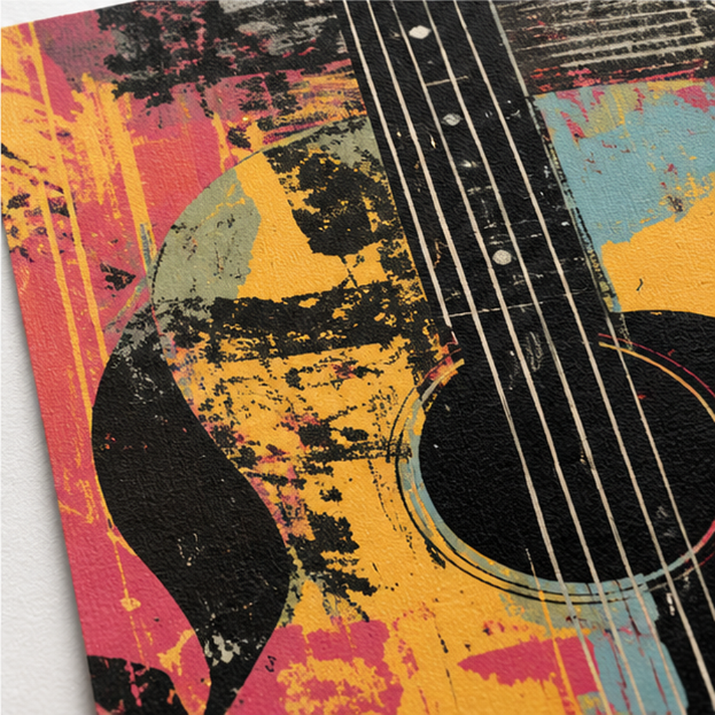 Vintage Acoustic Guitar Art Poster – Colorful Retro Music Wall Art, Abstract Graffiti Guitar Print, Musician Gift, Matte Vertical Poster