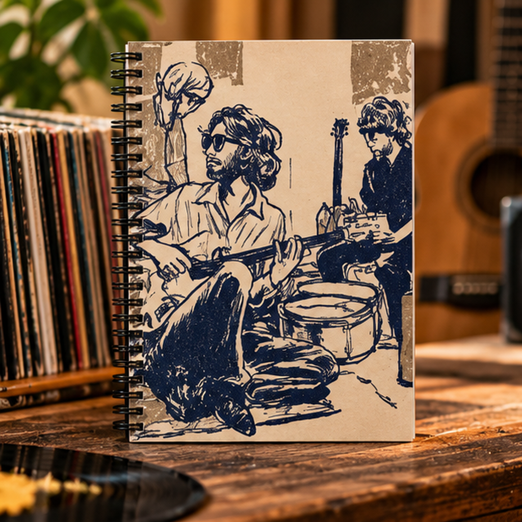 Vintage Band Sketch Spiral Notebook, Retro Music Journal, Guitar Player Notebook, Musician Gift, Indie Band Art Journal, Songwriting Notebook