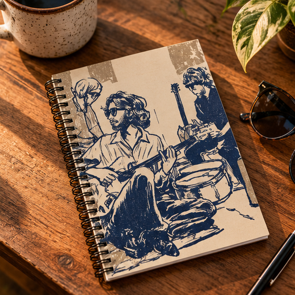 Vintage Band Sketch Spiral Notebook, Retro Music Journal, Guitar Player Notebook, Musician Gift, Indie Band Art Journal, Songwriting Notebook