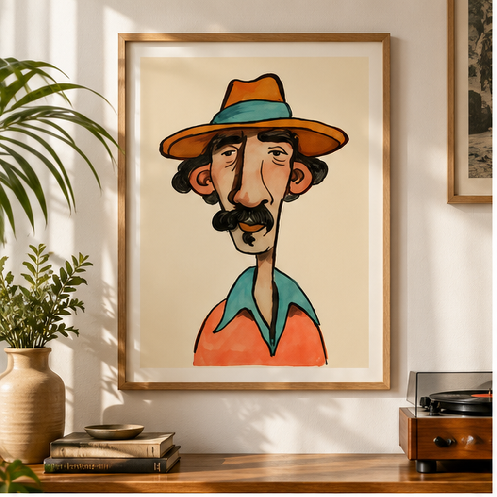Vintage Cowboy Portrait Poster – Retro Western Wall Art, Whimsical Cowboy Illustration, Colorful Southwestern Decor, Matte Art Print