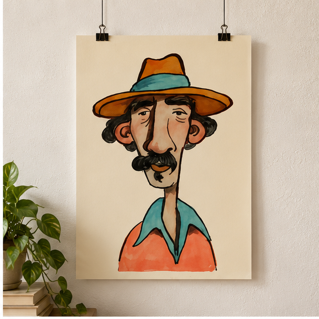 Vintage Cowboy Portrait Poster – Retro Western Wall Art, Whimsical Cowboy Illustration, Colorful Southwestern Decor, Matte Art Print
