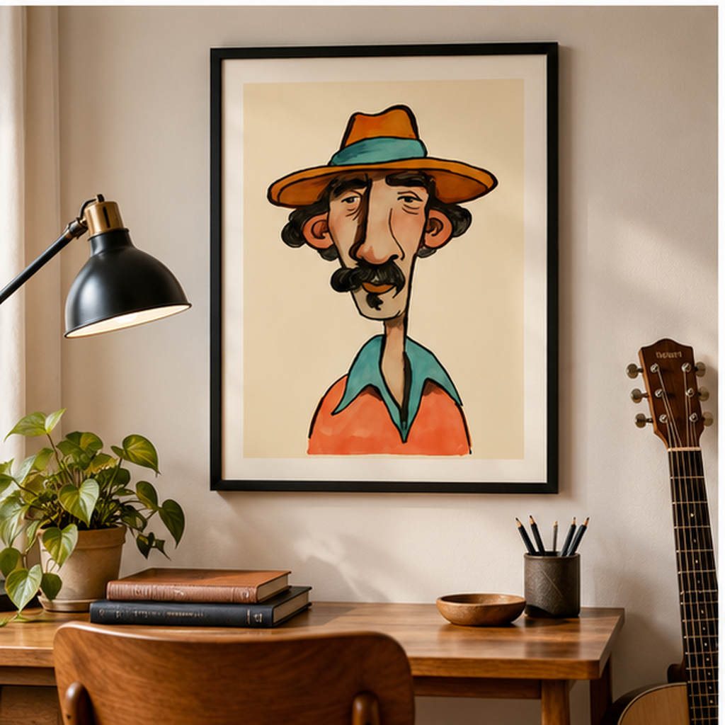 Vintage Cowboy Portrait Poster – Retro Western Wall Art, Whimsical Cowboy Illustration, Colorful Southwestern Decor, Matte Art Print