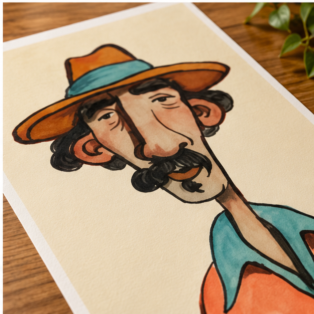 Vintage Cowboy Portrait Poster – Retro Western Wall Art, Whimsical Cowboy Illustration, Colorful Southwestern Decor, Matte Art Print