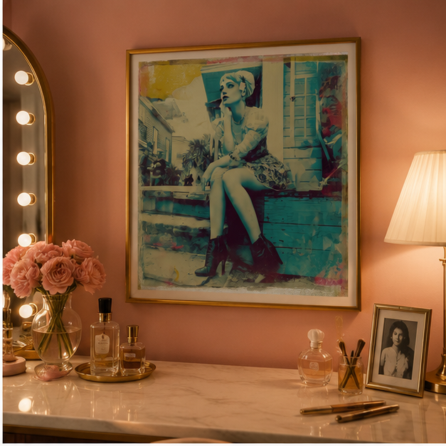 Vintage Polaroid Poster Retro Femme Sitting Photo Matte Vertical Print Cinematic Wall Art Home Decor Museum Grade