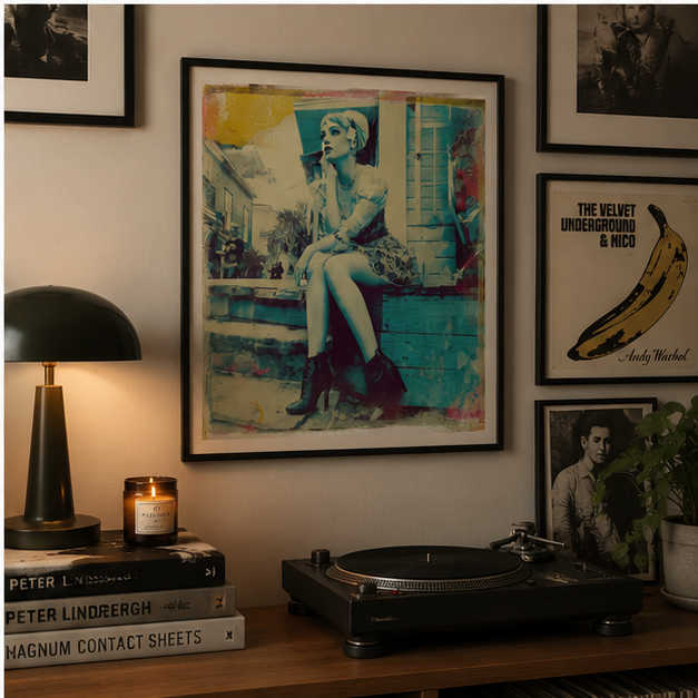 Vintage Polaroid Poster Retro Femme Sitting Photo Matte Vertical Print Cinematic Wall Art Home Decor Museum Grade